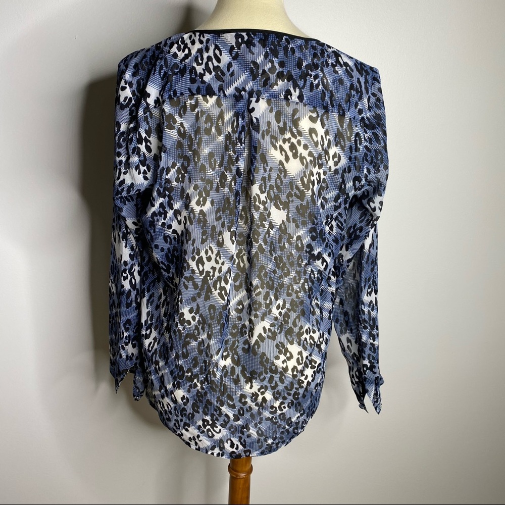 CAbi blue animal print partial sheer fatale blouse - Picture 6 of 8